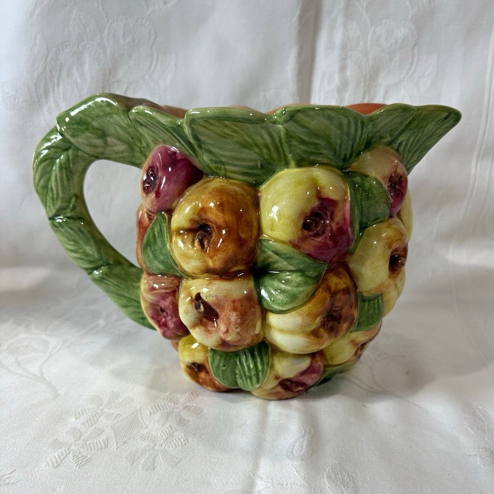 Aldo Nason Glossy Ceramic Fruit Pattern Handled Pitcher Green Multicolor